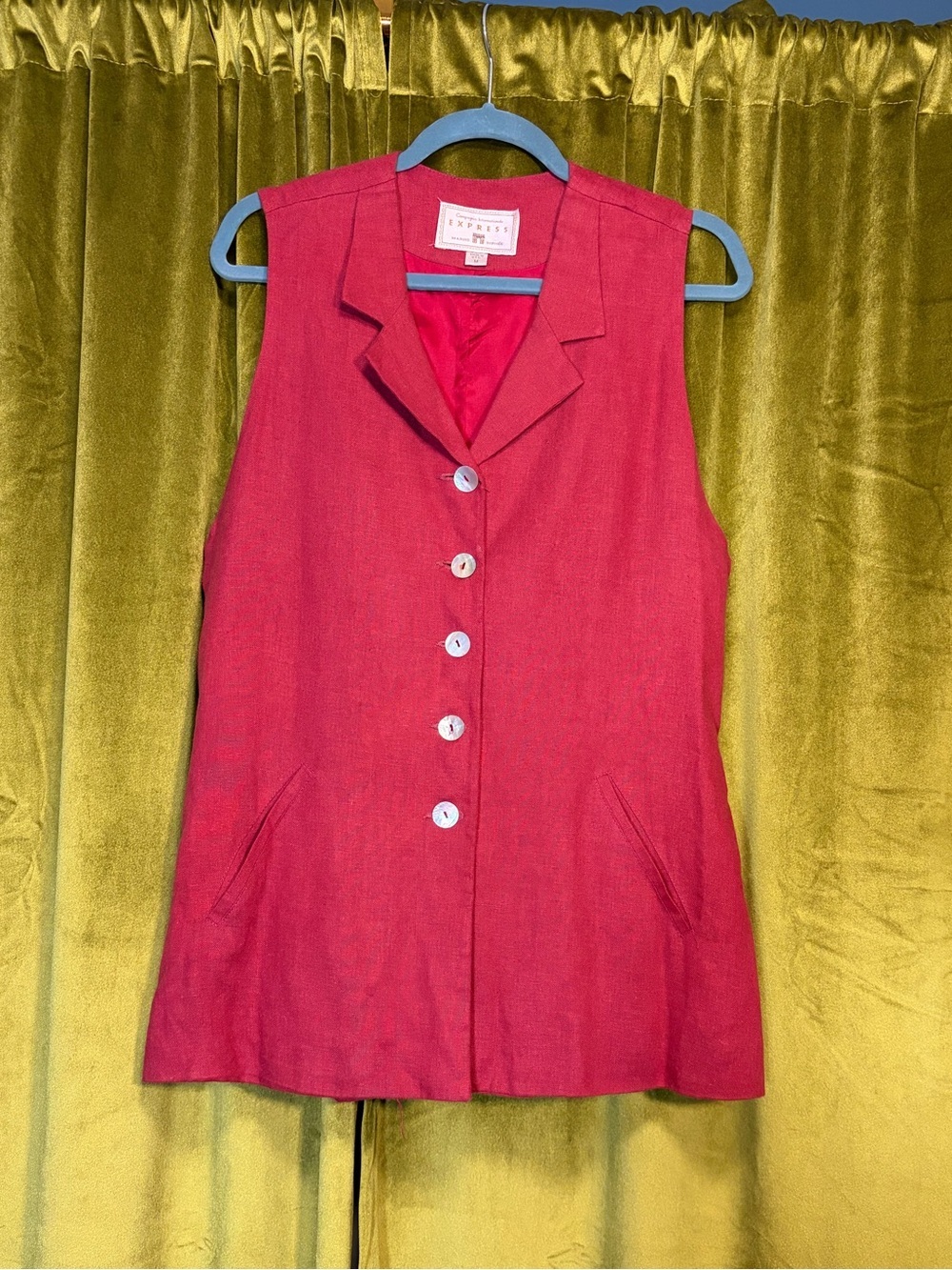 Vintage y2k 90s Express Red Linen blend collared blouse vest. Size M.